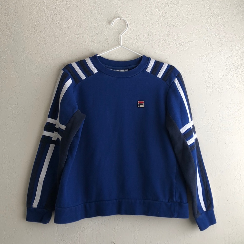 UO Fila Blue Striped Crewneck